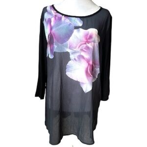 Elegant Black Tunic with Pink Floral Design Xlarge